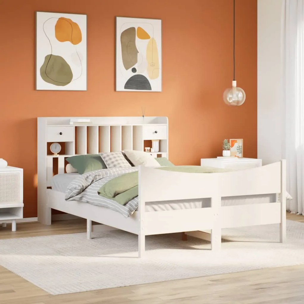 Cama sem colchão 140x190 cm madeira de pinho maciça branco