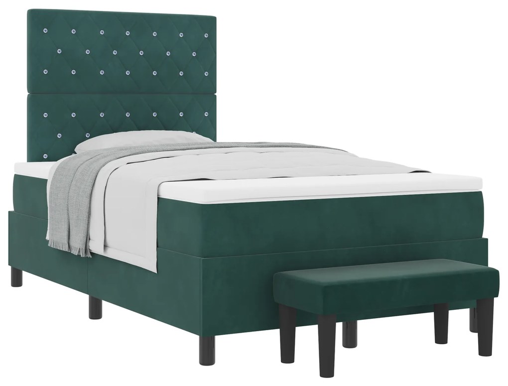 Cama Box Spring com Colchão e Banco Verde Escuro 120x200 cm Veludo