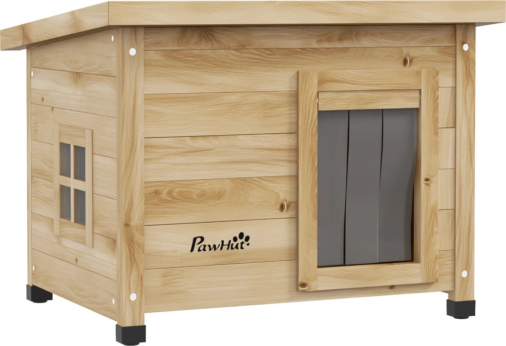 PawHut Casa para Gatos Abrigo Exterior Elevado em Madeira com Telhado de Asfalto, Janela, 57 x 45 x 43 cm amarelo | Aosom Portugal