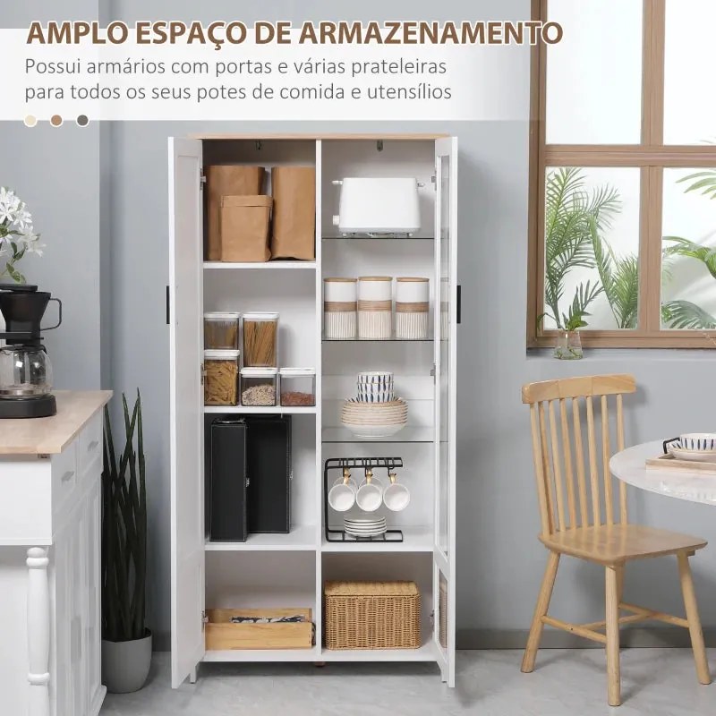 Armário Alto de Cozinha Lucy com Vitrine -  Design Moderno