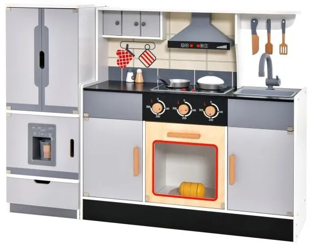 Conjunto de cozinha infantil de madeira com forno de micro-ondas e máquina de lavar