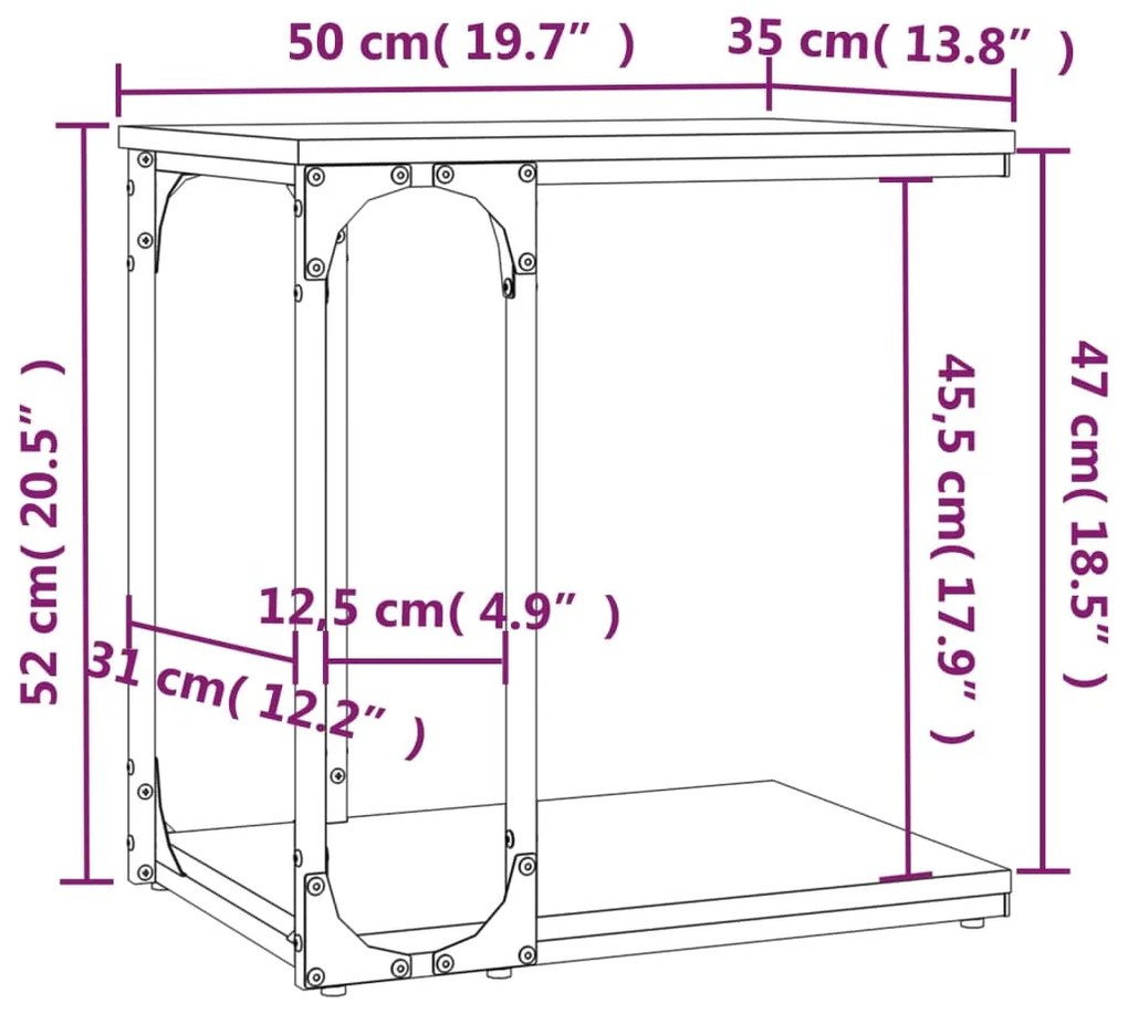 Mesa de apoio 50x35x52 cm derivados de madeira cinzento sonoma