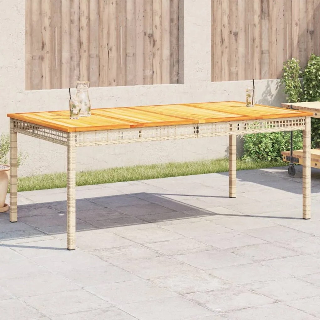 vidaXL Mesa de jardim 180x90x75 cm vime PE e madeira de acácia bege