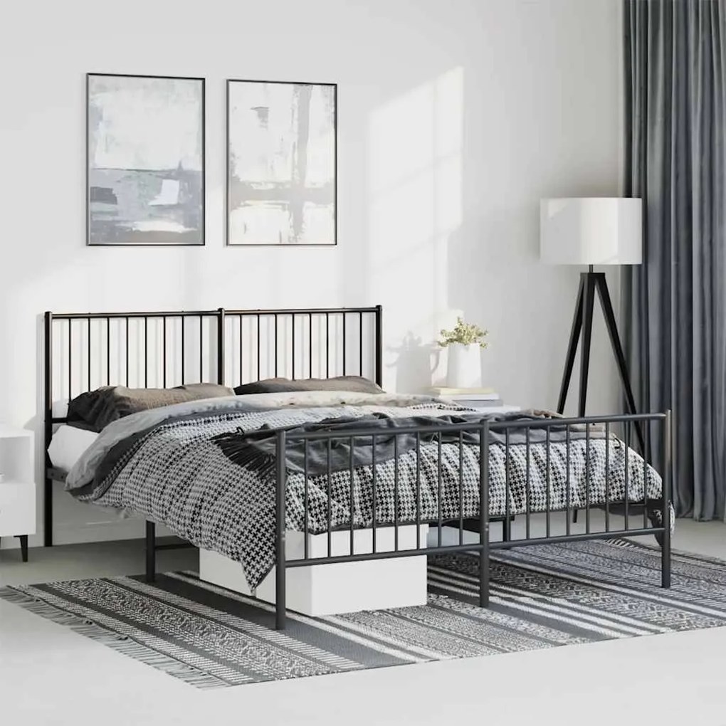 Estrutura de cama com cabeceira e pés 135x190 cm metal preto
