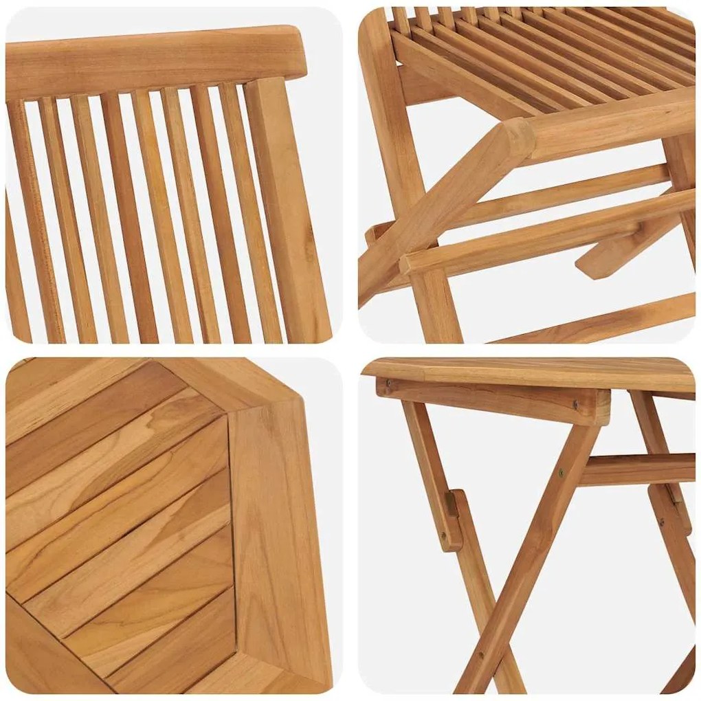 Conjunto Bistro de Jardim Dobrável de 3 Peças de Madeira Sólida de Acá