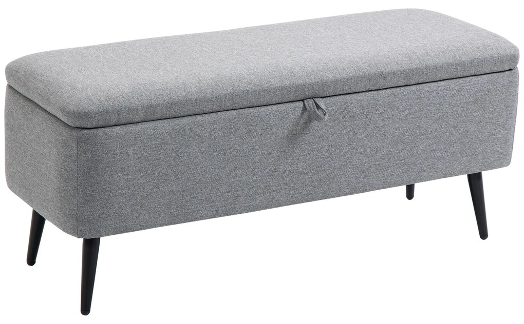 HOMCOM Banco de Armazenamento Estofado em Linho com Tampa Abatível e Pés de Aço Carga Máxima 150kg 102x40x39,5cm Cinza | Aosom Portugal