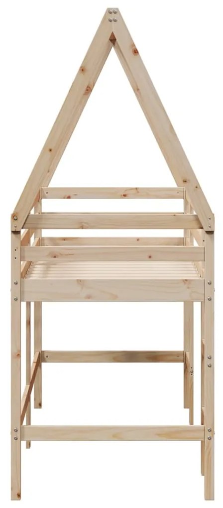 Cama alta c/ escada e telhado 90x190 cm pinho maciço