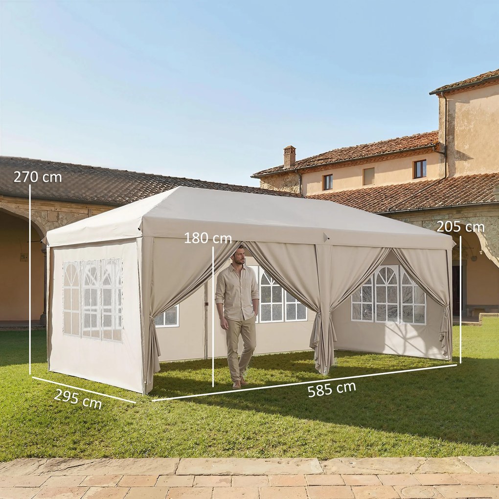 Tenda de jardim para exterior 6x3 m, tenda dobrável com paredes anti-UV, altura ajustável e saco de transporte bege
