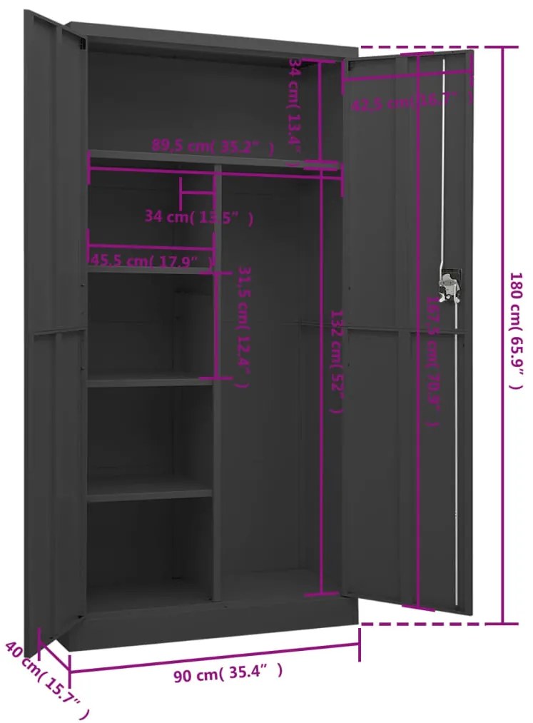 Cacifo 90x40x180 cm aço antracite