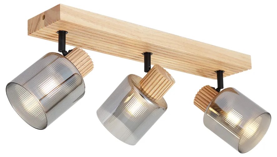 Foco Inteligente Madeira com Vidro Fumado 3-Luzes Rotativo e Inclinável incl. WiFi G45 - Gracy