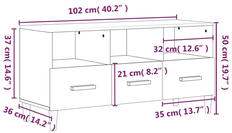 Móvel de TV 102x36x50 cm derivados de madeira cinzento sonoma