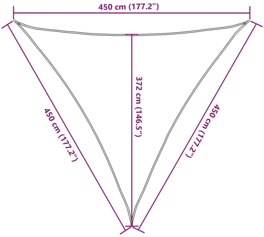 Para-sol estilo vela 4,5x4,5x4,5m oxford poliéster cinza-claro