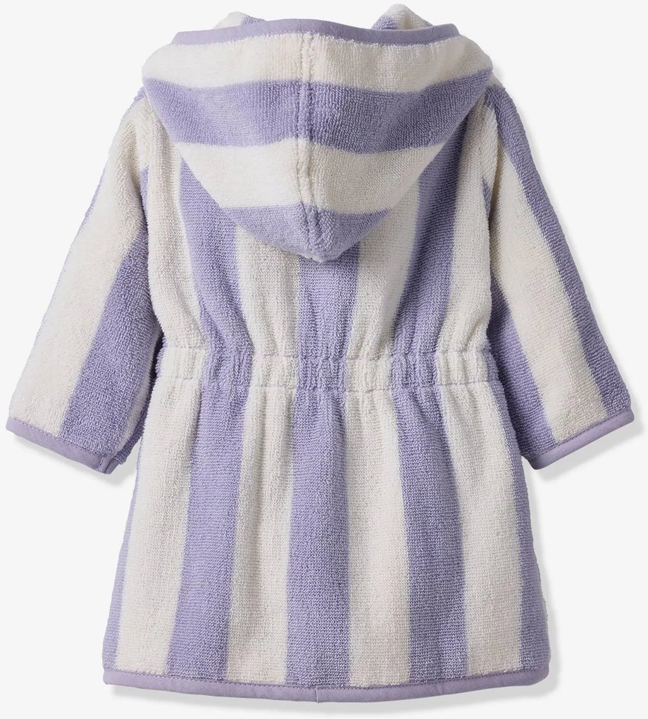 Roupão de banho para bebé, às riscas, TRANSAT, coleção cápsula família personalizável, com algodão reciclado risca violeta
