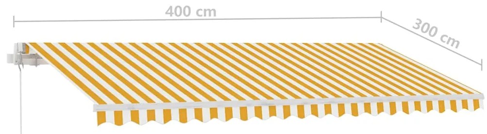 Toldo retrátil manual com LED 400x300 cm amarelo e branco