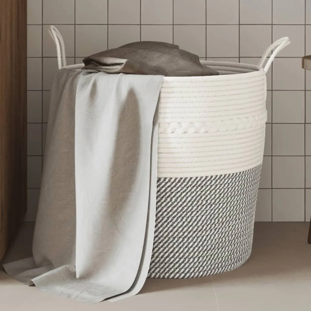 vidaXL Cesto de arrumação Ø43x38 cm algodão cinzento e branco