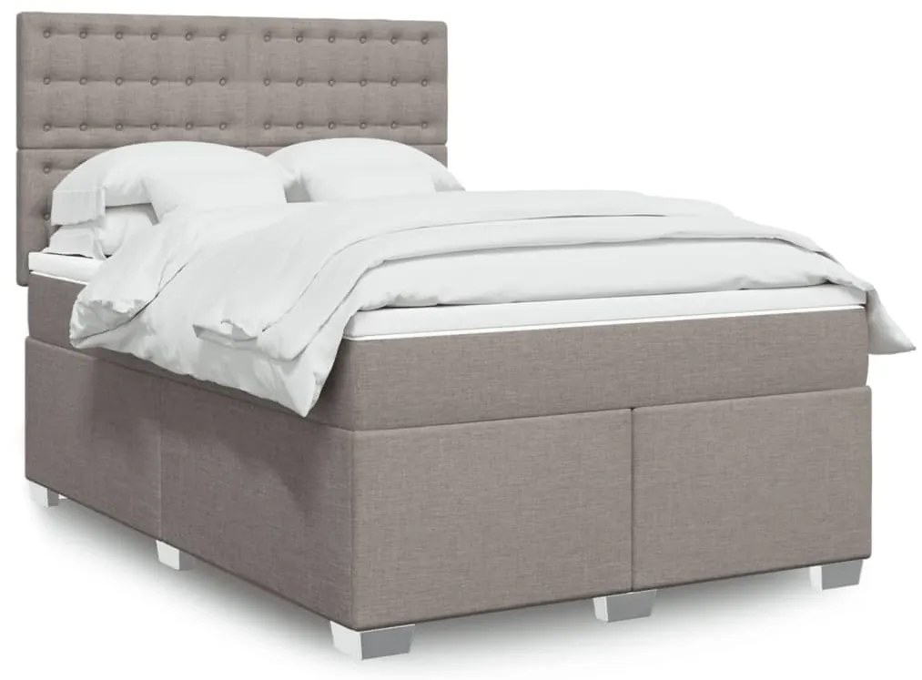 vidaXL Cama com molas/colchão 140x200 cm tecido castanho-acinzentado