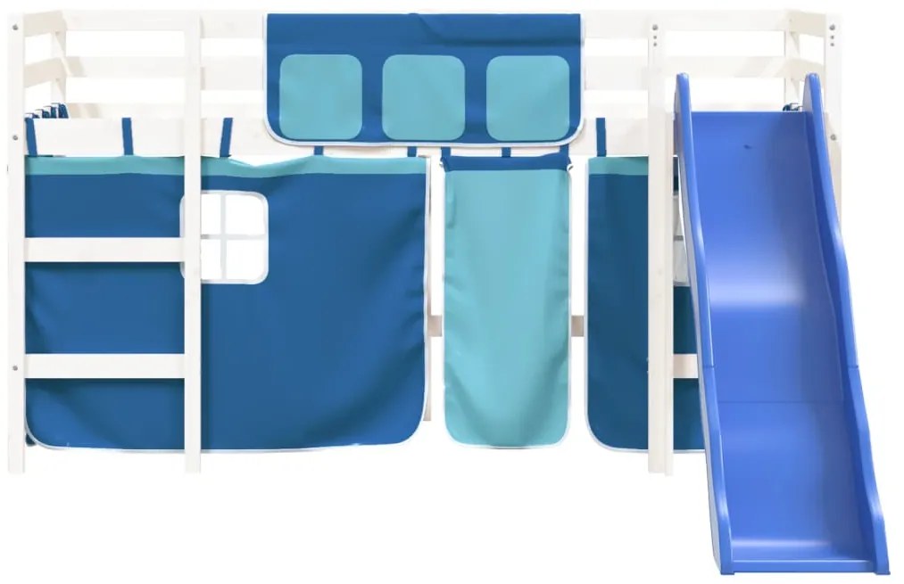 Cama alta p/ criança c/ cortinas 80x200 cm pinho maciço azul