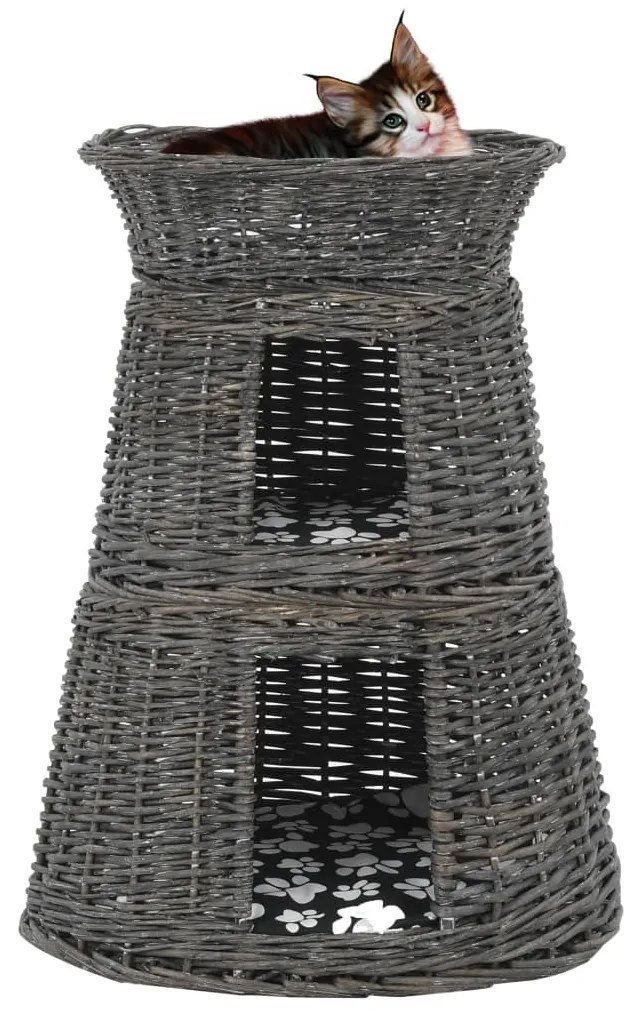 vidaXL 3 pcs cestos gatos c/ almofadões 47x34x60 cm salgueiro cinzento