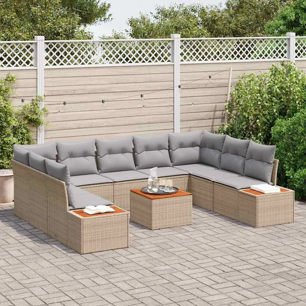 Conjunto de Sofá de Jardim de 10 Peças com Almofadas – Rattan Poliéste