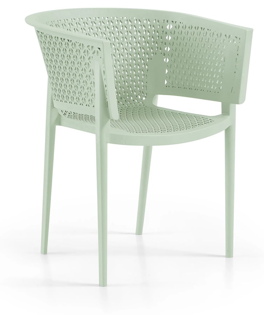 Cadeira Oxy com Braço Verde Pastel, empilhável - polipropileno – conjunto com 4 unidades