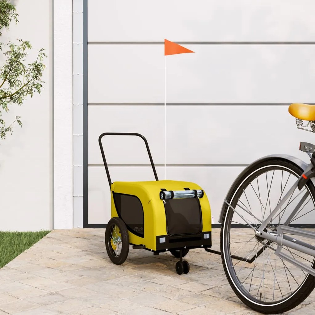 vidaXL Reboque bicicleta p/ animais tecido oxford/ferro amarelo/preto