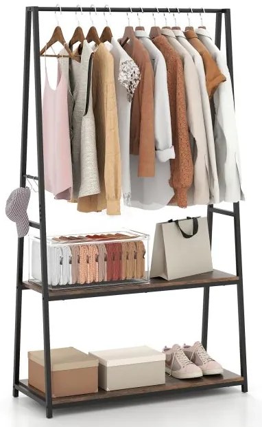 Cabideiro com 2 prateleiras e ganchos em S para roupa suja - Natural