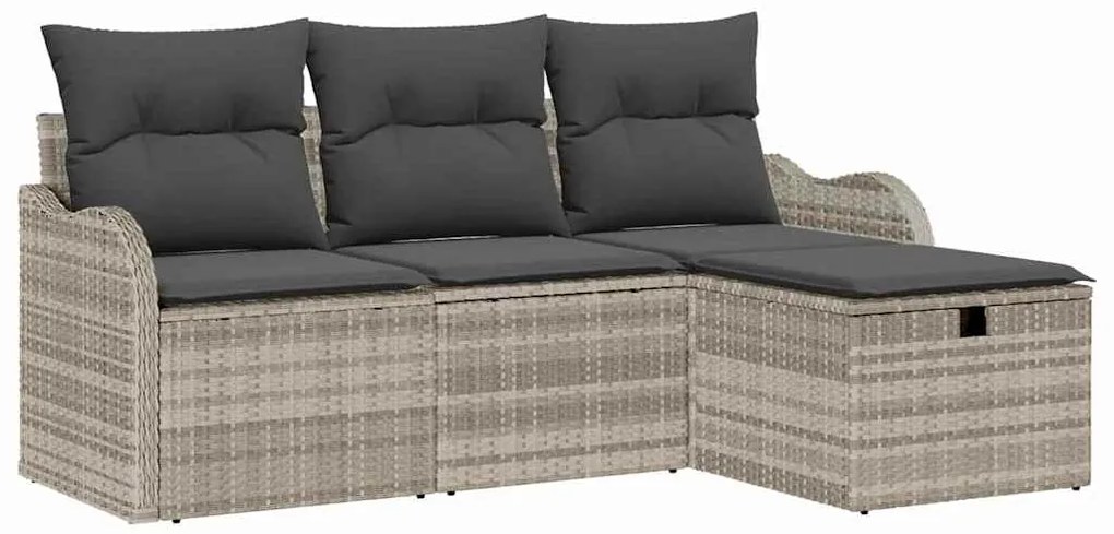 Conjunto de Sofás de Jardim vidaXL com Almofadas Cinzento Claro em Rat