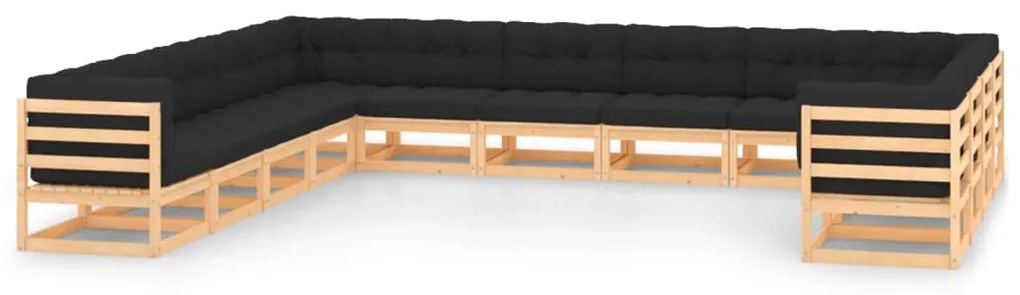 13 pcs conj. lounge jardim c/ almofadões antracite pinho maciço