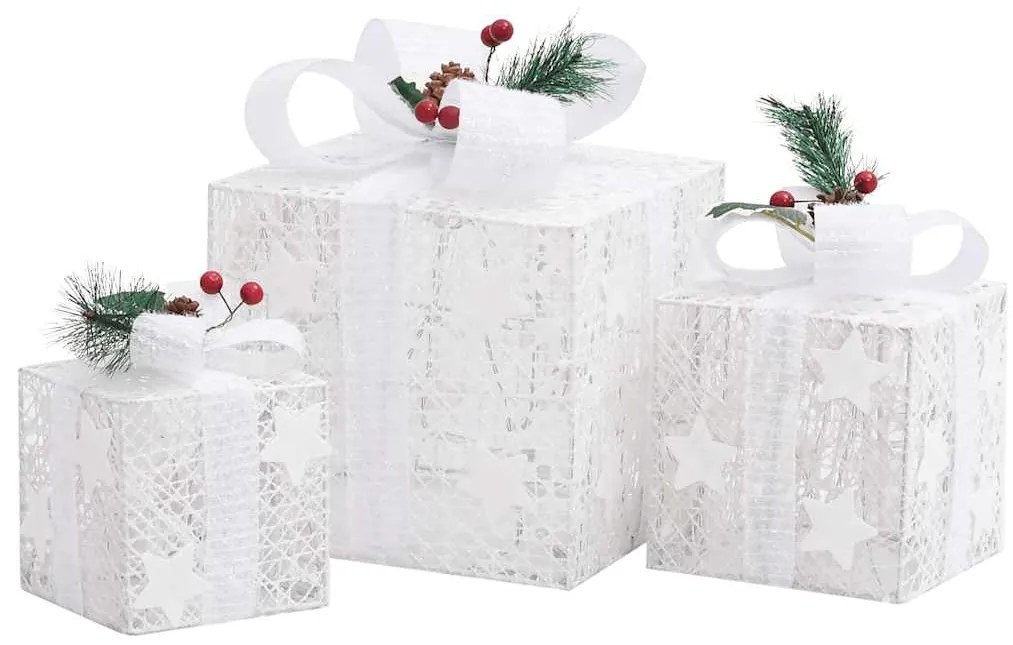 Caixas de presente de Natal decorativas 3 pcs int/ext. branco