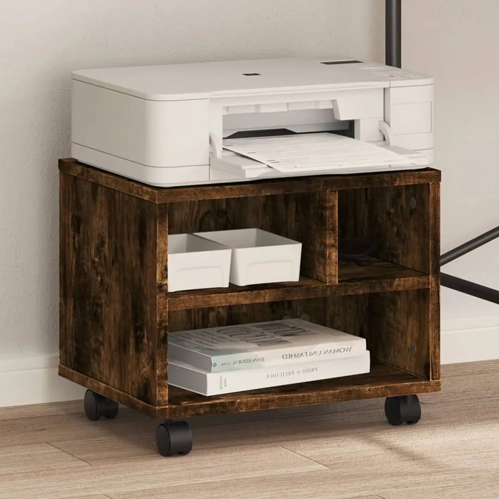 vidaXL Suporte para impressora com rodas 41x32x34,5 cm carvalho fumado