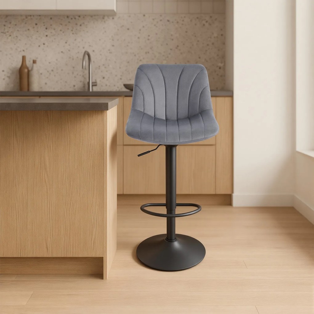 Conjunto de 2 bancos de bar, altura ajustável entre 88 e 108 cm em veludo Cinza