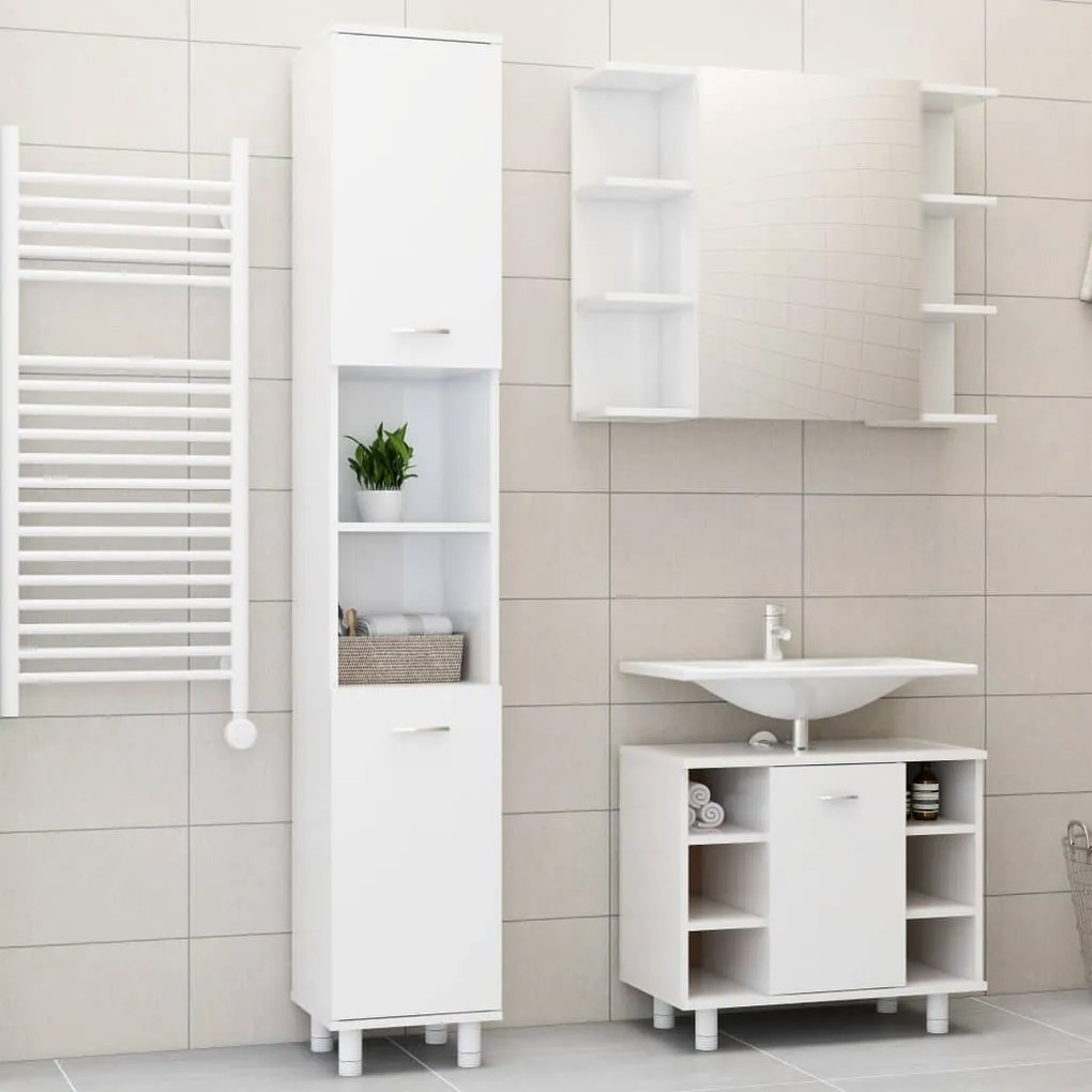 3056958 vidaXL 3 pcs conj. móveis casa de banho contraplacado branco brilhante