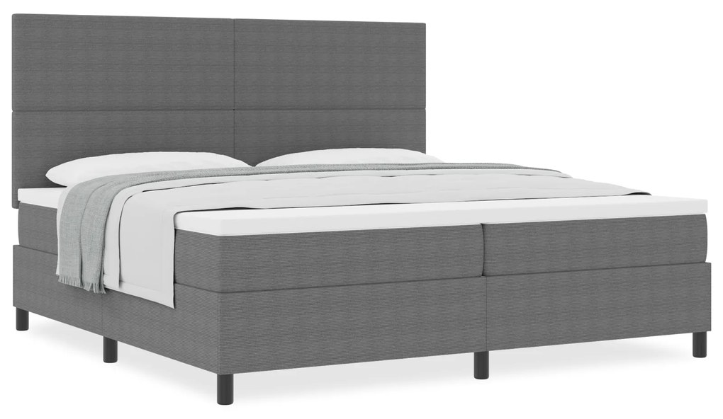 Cama Box Spring com Colchão Cinza Claro 200x200 cm Tecido de Corduroy