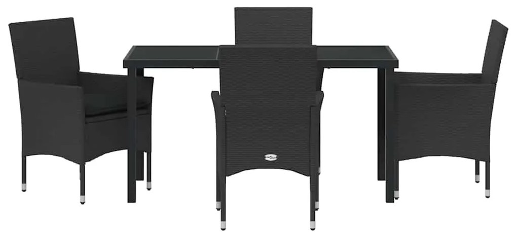 Conjunto de Jantar de Jardim de 5 Peças com Almofadas Pretas em Rattan