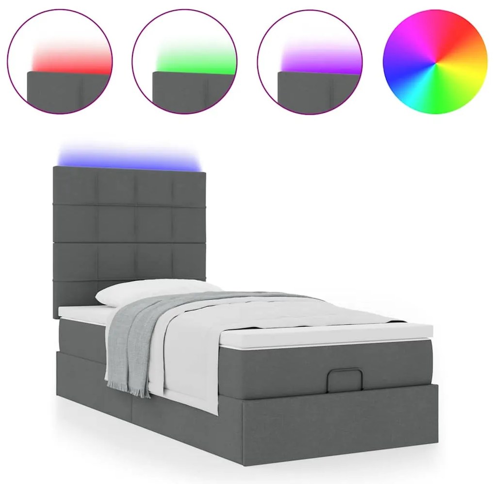 Cama Otomana com colchão & LEDs 80x200cm tecido cinza-escuro