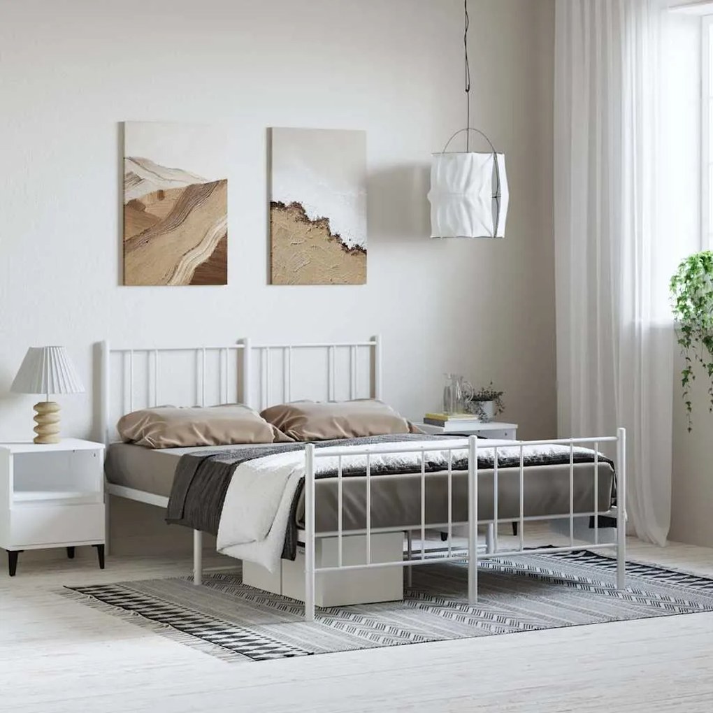 Estrutura de cama com cabeceira e pés 150x200 cm metal branco