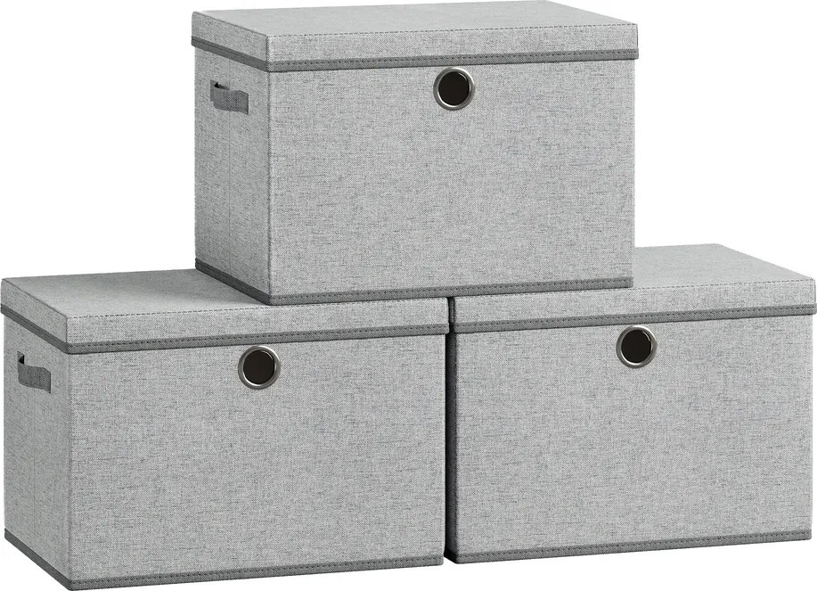 Conjunto de 3, caixas organizadoras de arrumação, com tampa 43 x 30 x 30 cm Cinzentas