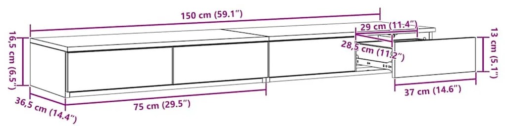 Gavetas para Cama Carvalho Sonoma 150x36,5x16,5 cm Madeira Revestida