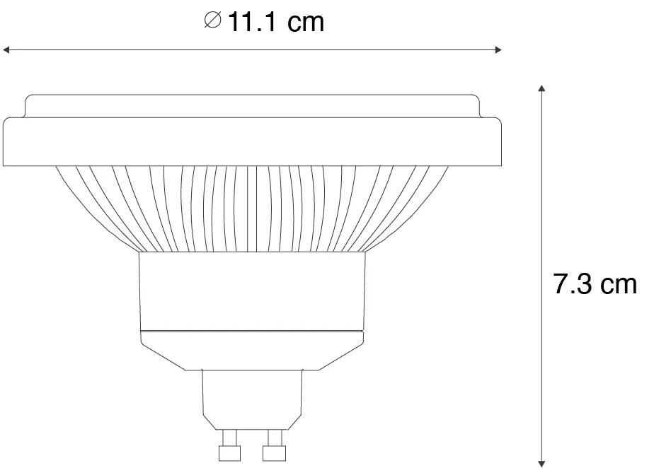 Conjunto de 5 Lâmpada LED regulável GU10 111mm 10.5W 770lm 3000K