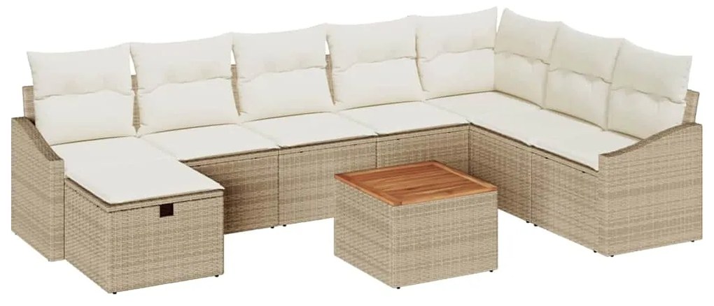 Conjunto de Sofá de Jardim de 9 Peças com Almofadas Bege em Rattan Sin