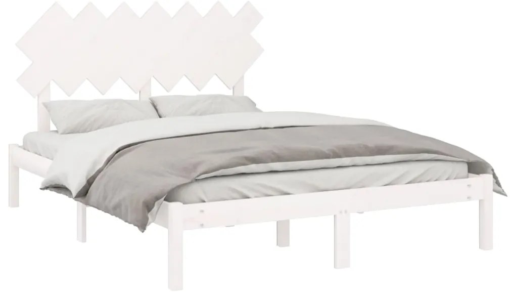 Estrutura de cama king 150x200 cm madeira maciça branco