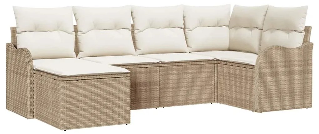 Conjunto de Sofá de Jardim vidaXL 6 Peças com Almofadas Bege de Rattan