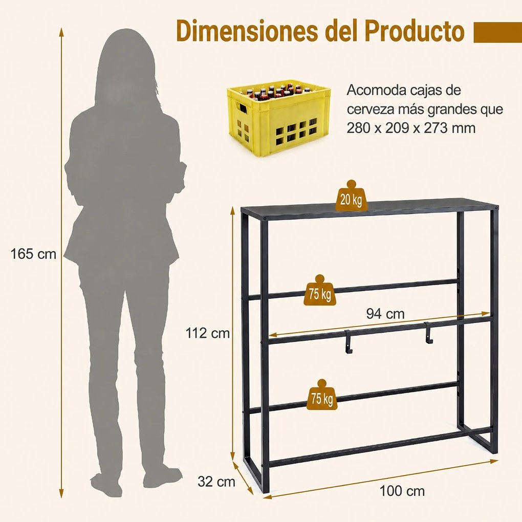 Estante para Caixas de Cerveja, 100 x 32 x 112 cm, Prateleiras Inclináveis, Preto