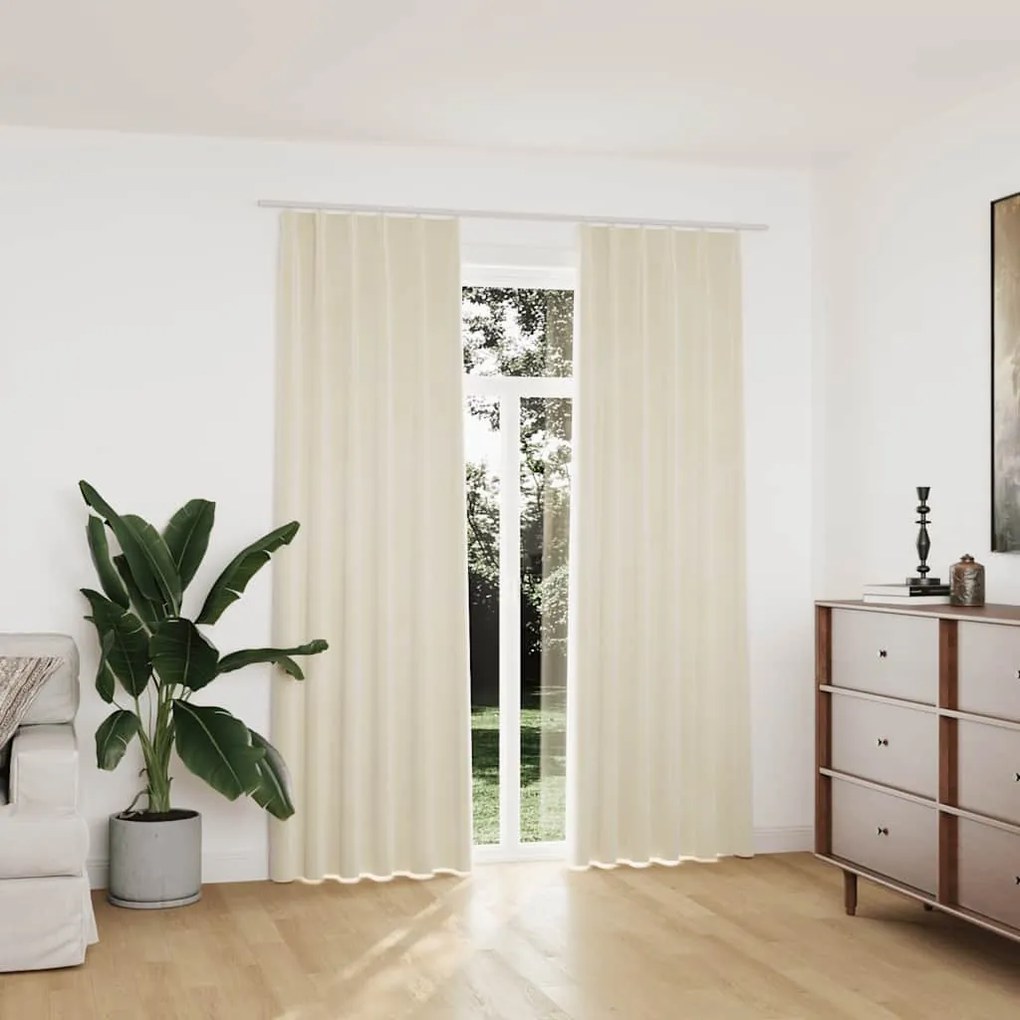 Cortinas blackout com ganchos 2 pcs 140x225 cm veludo cor creme