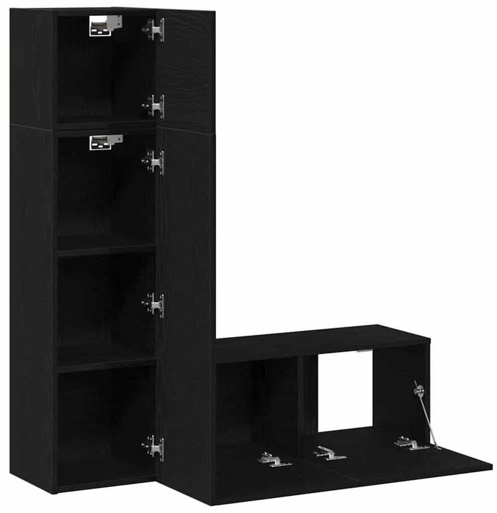 Conjunto de Mobiliário de TV de 3 Peças em Carvalho Preto, Feito de Ma