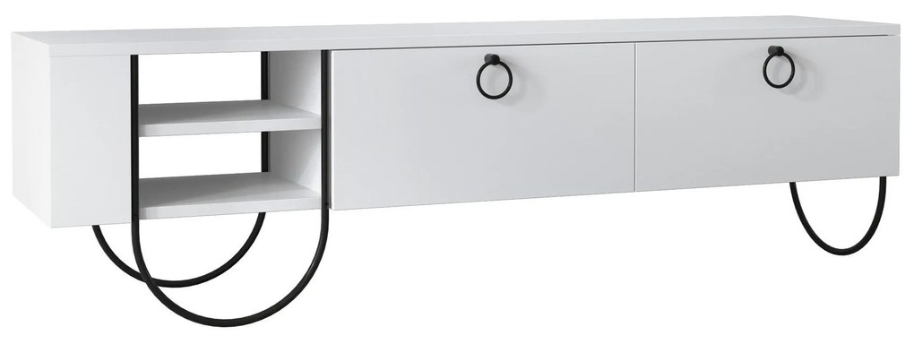 Móvel de TV "Norfolk" – 150x44x36 cm – Branco e Preto - Design Moderno