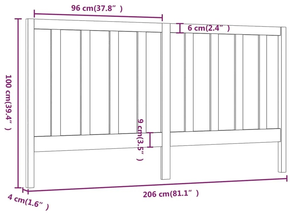 Cabeceira de cama 206x4x100 cm pinho maciço cinzento