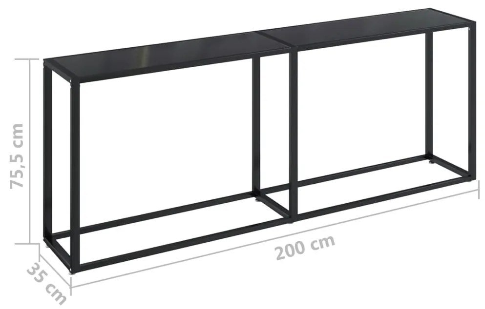 Mesa consola 200x35x75,5 cm vidro temperado preto