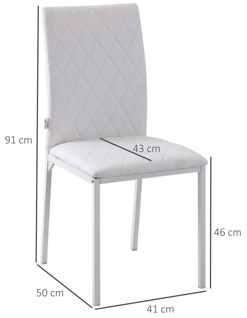 HOMCOM Conjunto de 4 Cadeiras de Sala de Jantar Estofadas com Pés de Metal Cadeiras Modernas para Cozinha Carga Máxima 41x50x91cm Branco