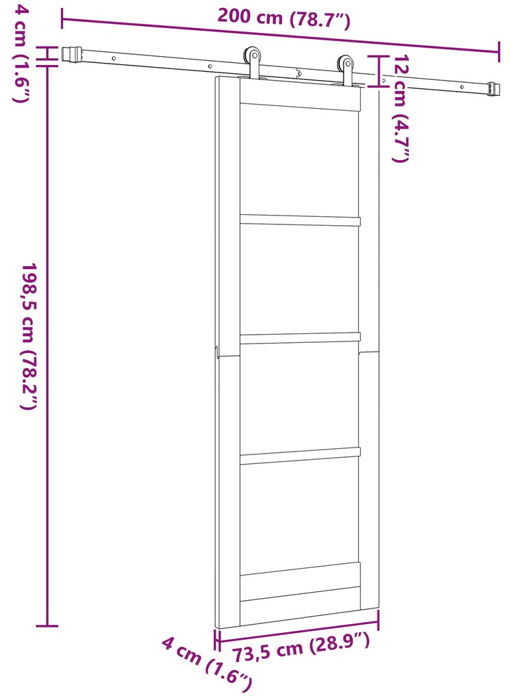 Porta de Correr vidaXL com Conjunto de Ferragens Branca 73.5x198.5 cm